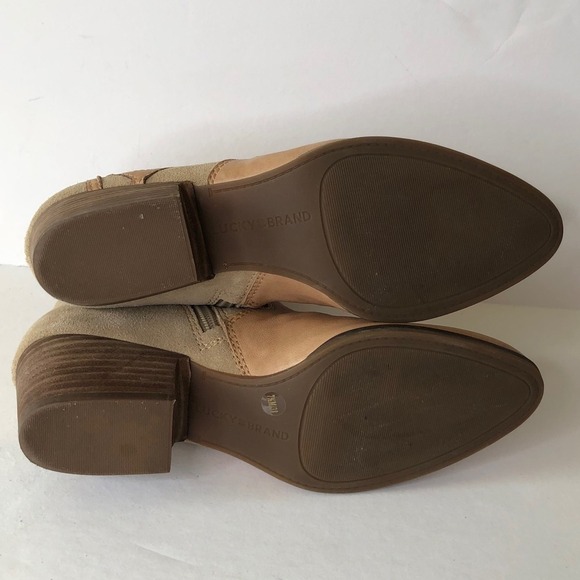 Lucky Brand Idellina Tan Beige Leather Suede Western Ankle Boots Women's 7.5 - Picture 6 of 16